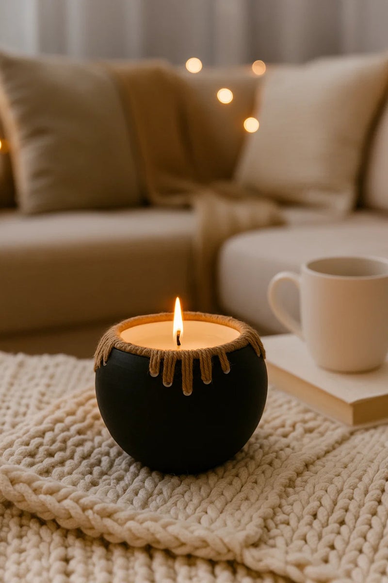 ماريا هومز وعاء وعاء سيراميك أسود – وعاء زخرفي حديث مع لمسة من حبل الخيط لديكور المنزل والمكتب - Image 2