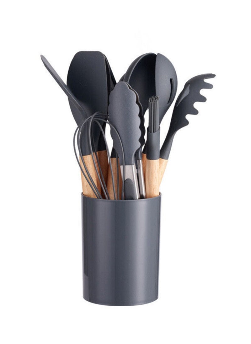 12 قطعة مجموعة أدوات مطبخ من السيليكون غير لاصقة، أواني الطبخ، أواني الطبخ، ملعقة، مجرفة، مضارب البيض، مقبض خشبي، أداة مطبخ الطبخ - Image 1