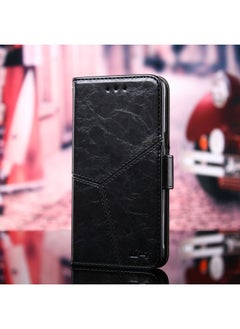 HuHa Case Cover For Realme C3 3 cameras / Narzo 20A Geometric Stitching Horizontal Flip TPU + PU Leather Case with Holder & Card Slots & Wallet Black 