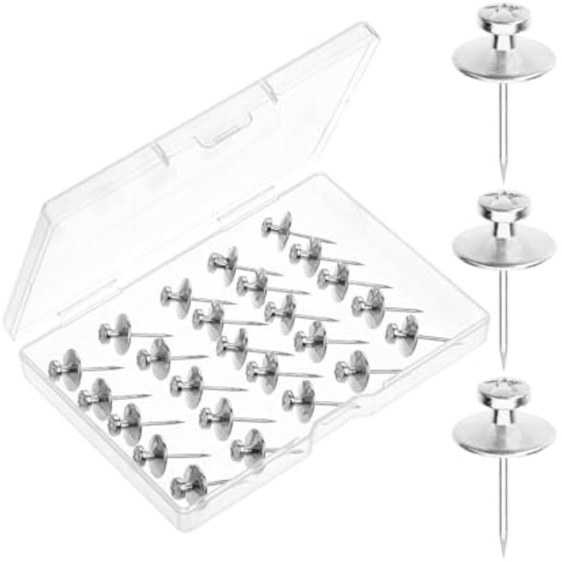 - Double Headed Picture Hanging Nails, 25 Pack, Silver, Picture Nails, Tacks for Wall Hangings, Wall Pins for Hanging, Wall Nails for Hanging, Thumb Tacks for Wall Hanging, Picture Hangers - Image 1