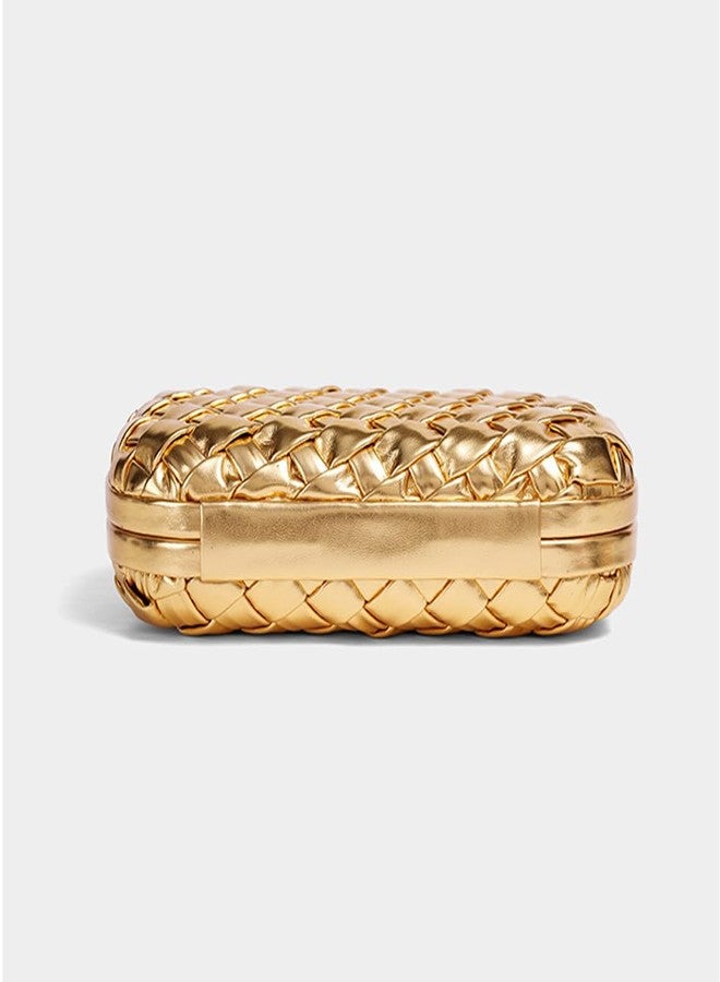 CUXVA Woven Evening Clutch Purse for Women Knot Woven Leather Crossbody Bag for Wedding Party Prom Gold - Image 4