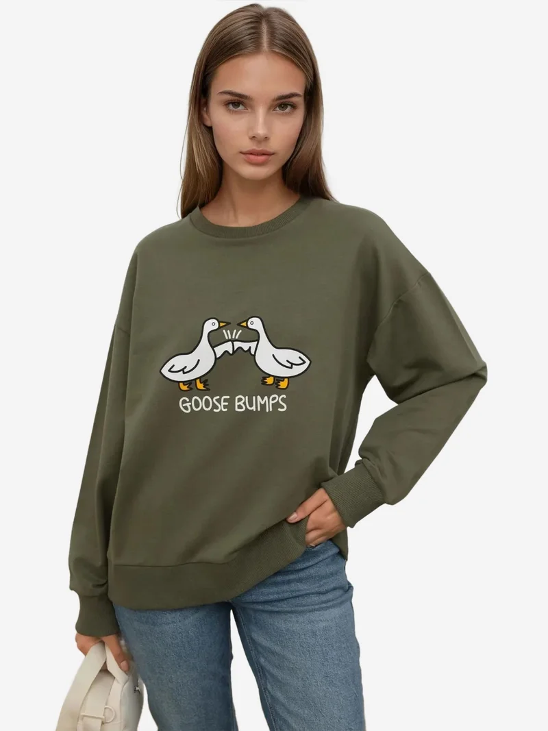 HICCUP Printed Crew Neck Relaxed Fit Sweatshirt
