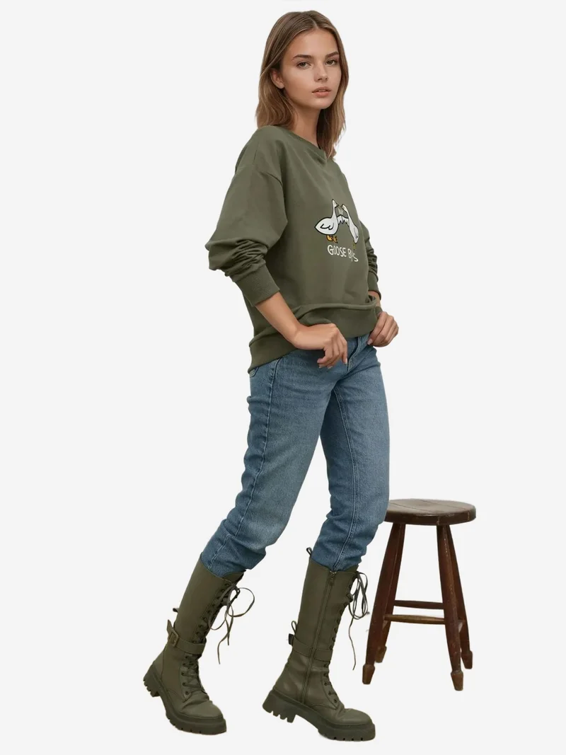 HICCUP Printed Crew Neck Relaxed Fit Sweatshirt