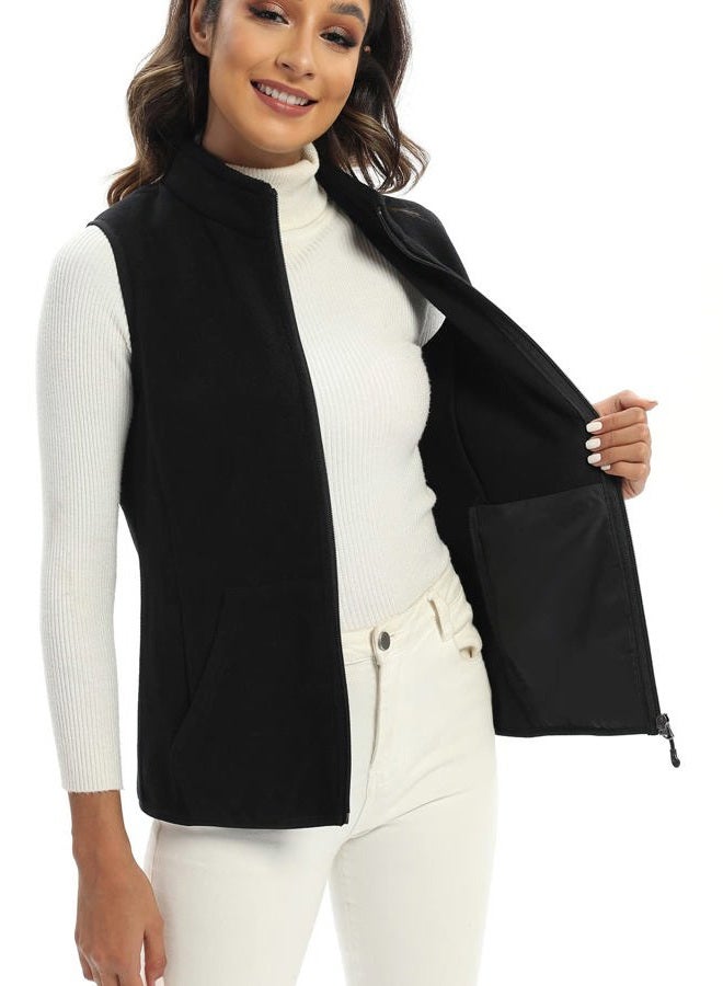 Xeoxarel Women's Fleece Vest, Lightweight Sleeveless Outerwear Zip Up 6 Pockets for Fall & Winter Casual Clothes & Clothing Black S - Image 4