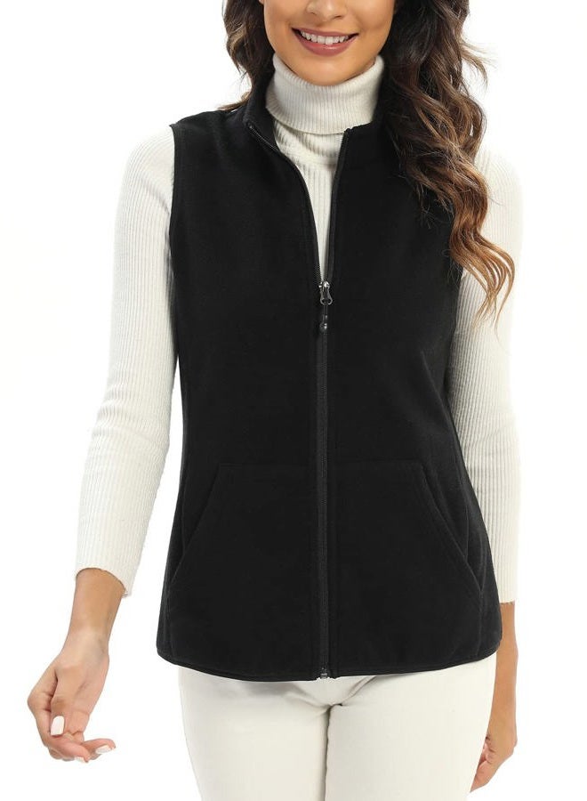 Xeoxarel Women's Fleece Vest, Lightweight Sleeveless Outerwear Zip Up 6 Pockets for Fall & Winter Casual Clothes & Clothing Black S - Image 1