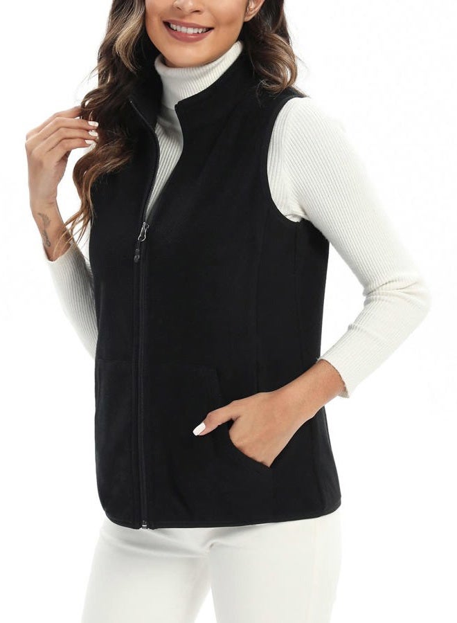 Xeoxarel Women's Fleece Vest, Lightweight Sleeveless Outerwear Zip Up 6 Pockets for Fall & Winter Casual Clothes & Clothing Black S - Image 3