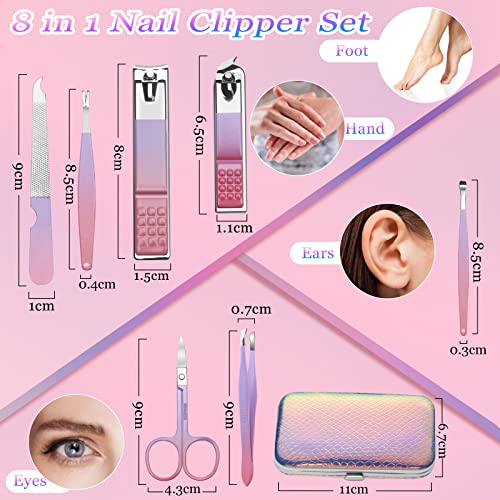 Aceoce Manicure Set Women Nail Clippers Professional Manicure Pedicure Kit Stainless Steel Nail Cutters Grooming Kit Personal Care Tools with Travel Case Gift for Women Gradual Purple - Image 3