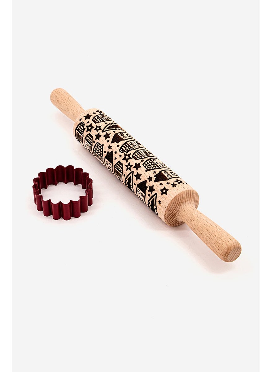 Tchibo 2 Pcs Rolling Pin With Molding, Red  - Image 3