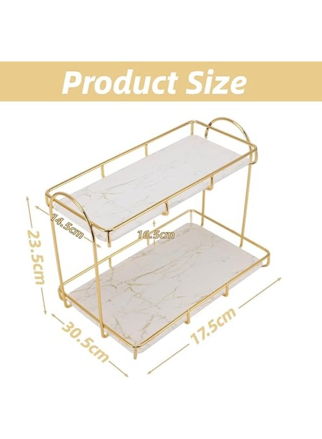 Two-Tier Waterproof Bathroom Organizer, Waterproof Washing Tray with Large Capacity Cosmetic Organizer, Versatile Metal Tabletop Rack for Bathroom and Kitchen. (gold) - Image 3