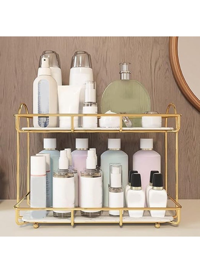 Two-Tier Waterproof Bathroom Organizer, Waterproof Washing Tray with Large Capacity Cosmetic Organizer, Versatile Metal Tabletop Rack for Bathroom and Kitchen. (gold) - Image 4
