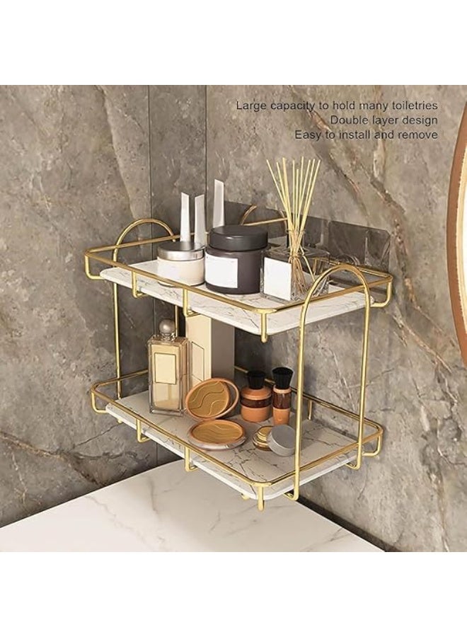 Two-Tier Waterproof Bathroom Organizer, Waterproof Washing Tray with Large Capacity Cosmetic Organizer, Versatile Metal Tabletop Rack for Bathroom and Kitchen. (gold) - Image 2