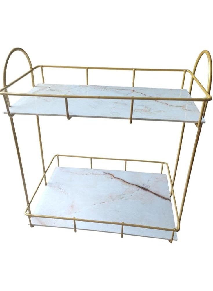 Two-Tier Waterproof Bathroom Organizer, Waterproof Washing Tray with Large Capacity Cosmetic Organizer, Versatile Metal Tabletop Rack for Bathroom and Kitchen. (gold) - Image 1