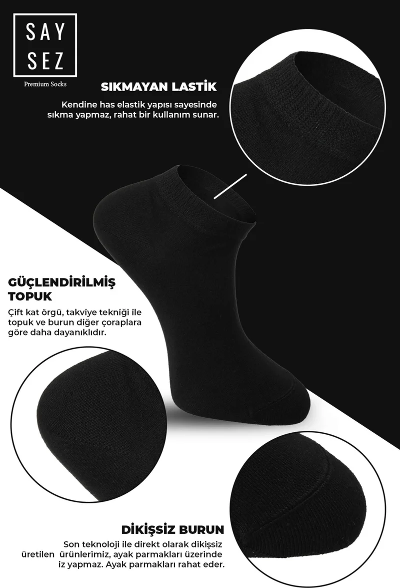 سايسيز Bamboo Men's Booties Plain 3 Black 3 White Socks Seamless Premium Boxed Pack of 6
