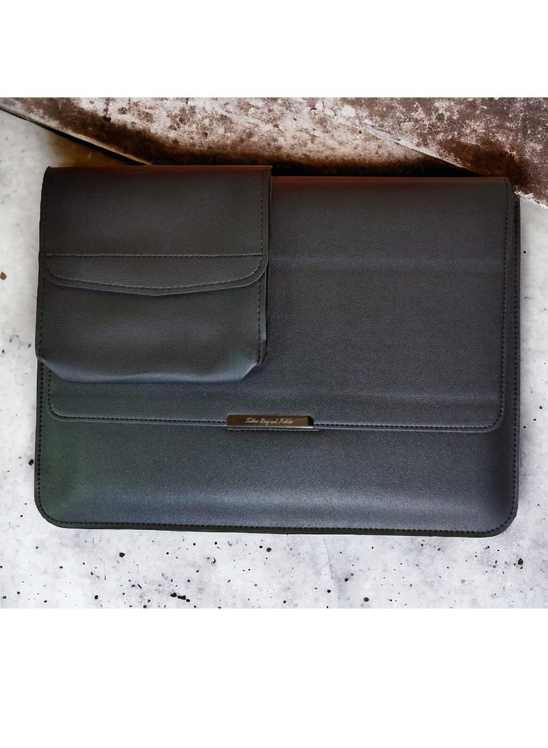 Business PU with case mouse Leather Laptop Sleeve Bag For Macbook Pro 13 /14 inch - Black  - Image 1