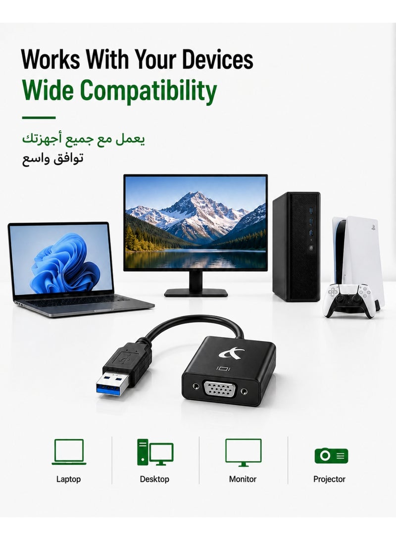 Fujishka USB 3.0 to VGA Adapter 25CM | 1080p Full HD | Dual Screen for Laptop - Image 5