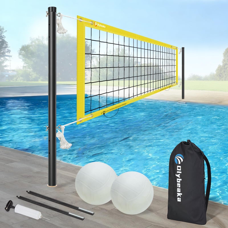 Olybeaka Base Free Swimming Pool Volleyball Net Set for Above GroundInground Pools with 3Height Adjustable Aluminium Poles Durable AntiSagging Net 2 Water Volleyballs and Carry Bag - Image 2