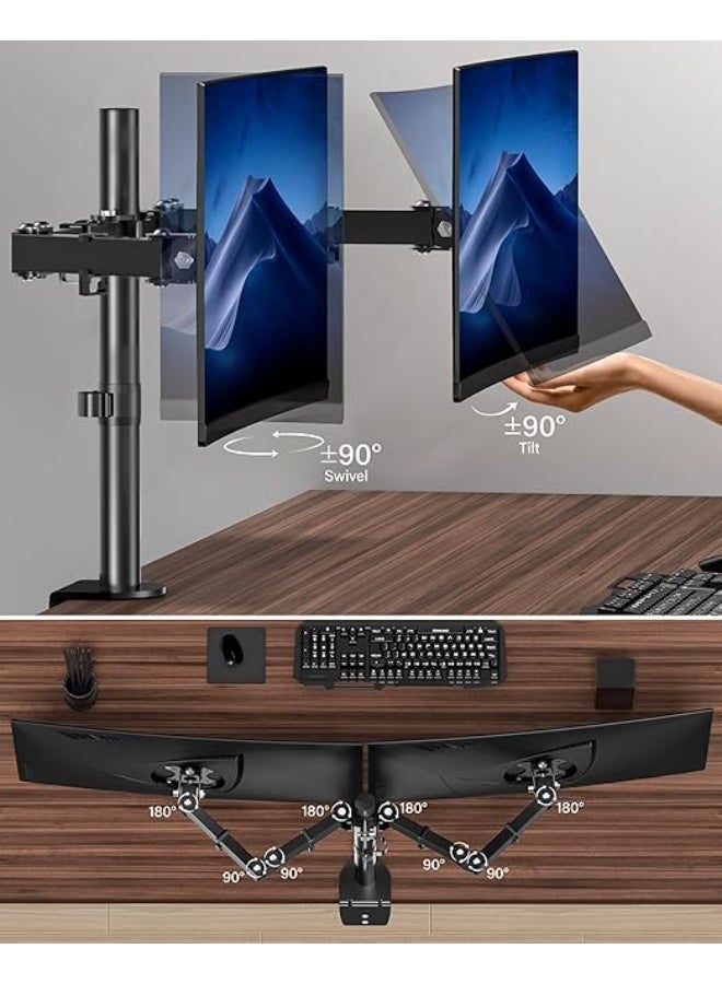 Dual Monitor Mount with Adjustable Arm - Suitable for 17 to 27 Inch Screens - VESA 75/100 Compatible - Image 3