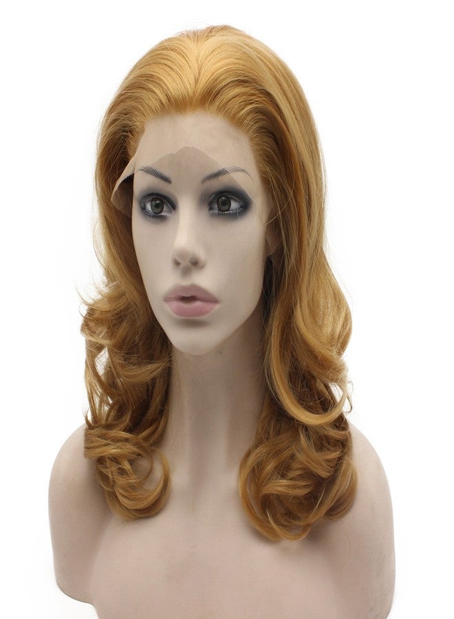 MX angel Medium Long Wavy Blonde Synthetic Lace Front Blond Wig Natural - Image 3