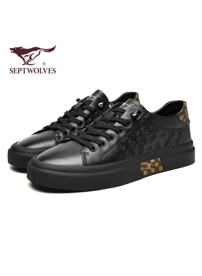 Septwolves Men's Shoes, Embossed Sneakers, Fashionable Casual Shoes, Elastic Trendy Footwear For Men W8343760837, Black, Size 39 - Image 1