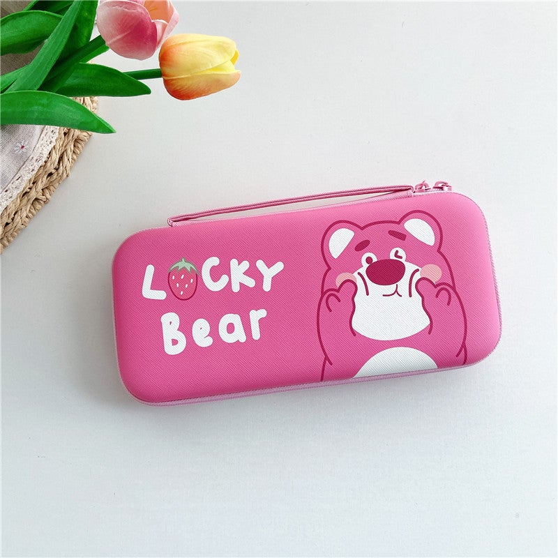 Nintendo swich game console storage bag oled cartoon storage box NS/lite organizing box drop-resistant leather pattern Rose bear