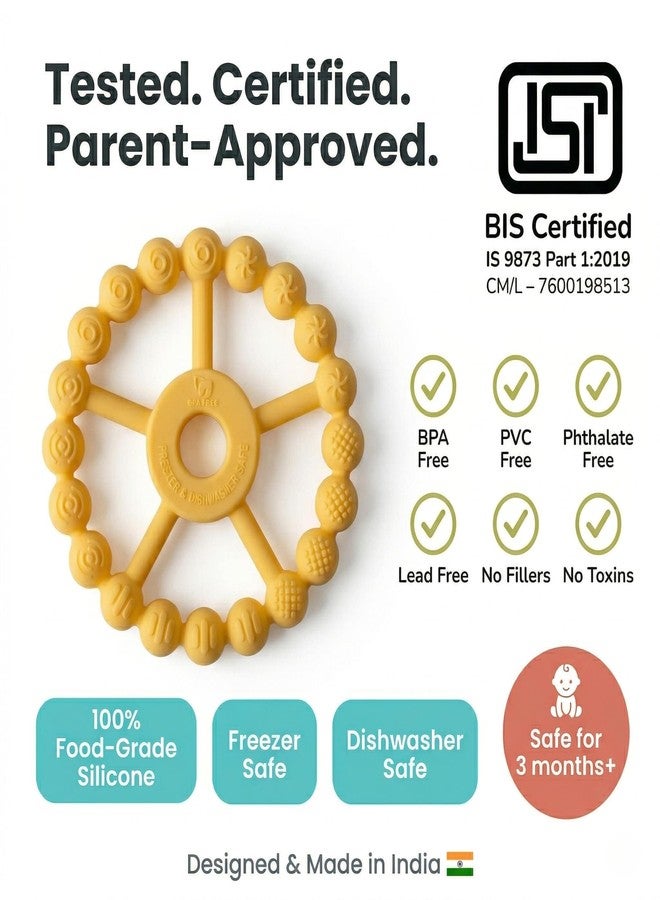 Cubkins Silicone Ring Teether for Babies 3-12 Months | BIS Certified, BPA Free, Food Grade | Teething Ring for Soothing Gums | Zero Plastic | Easy Grip Baby Teething Toy (Lemon) - Image 4