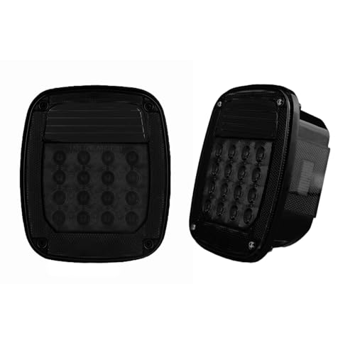 XtraGlow Smoked Square Rear Combination Tail Lights Lamps Assembly Replacement for 1979-2006 Wrangler TJ YJ CJ5 CJ7 with Passenger and Driver Side Marker Stop Turn Signal Brake Lights DOT Certified, 2Pcs - Image 1