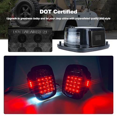 XtraGlow Smoked Square Rear Combination Tail Lights Lamps Assembly Replacement for 1979-2006 Wrangler TJ YJ CJ5 CJ7 with Passenger and Driver Side Marker Stop Turn Signal Brake Lights DOT Certified, 2Pcs - Image 2