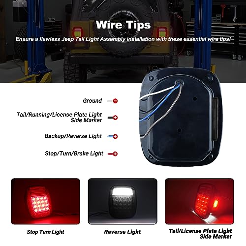 XtraGlow Smoked Square Rear Combination Tail Lights Lamps Assembly Replacement for 1979-2006 Wrangler TJ YJ CJ5 CJ7 with Passenger and Driver Side Marker Stop Turn Signal Brake Lights DOT Certified, 2Pcs - Image 5