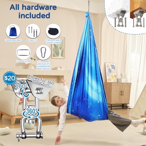 WUBOTIYU Sensory Swing for Kids Indoor & Outdoor Double Layer Therapy Cuddle Hammock Chair with 360 Swivel Hanger Kit Adjustable Swing for Child and Adult with Aspergers Autism ADHD (Star Blue) - Image 5