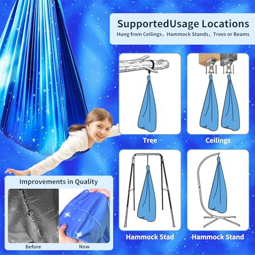 WUBOTIYU Sensory Swing for Kids Indoor & Outdoor Double Layer Therapy Cuddle Hammock Chair with 360 Swivel Hanger Kit Adjustable Swing for Child and Adult with Aspergers Autism ADHD (Star Blue) - Image 3