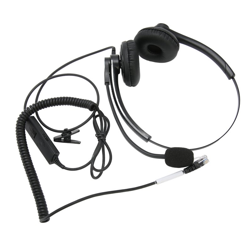 Wired Telephone Headset Rj Plug: Noise Canceling Mic - Clear Sound Binaural Business Headphone for Call Center, Customer Service Office Use - Image 4