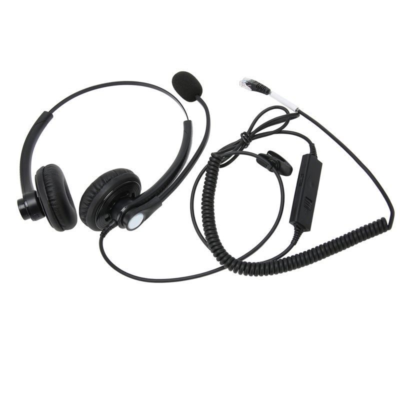 Wired Telephone Headset Rj Plug: Noise Canceling Mic - Clear Sound Binaural Business Headphone for Call Center, Customer Service Office Use - Image 2