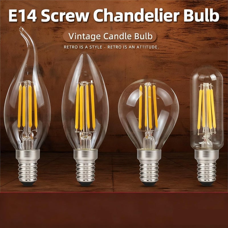 Light Bulb, 10pcs E14 Screw-in LED Candle Bulb, Crystal Lamp, Warm Light, Tapered, C35 Imitation Tungsten Filament, Retro, Super Bright,for Home Garage Warehouse(Pulled Tail) - Image 1