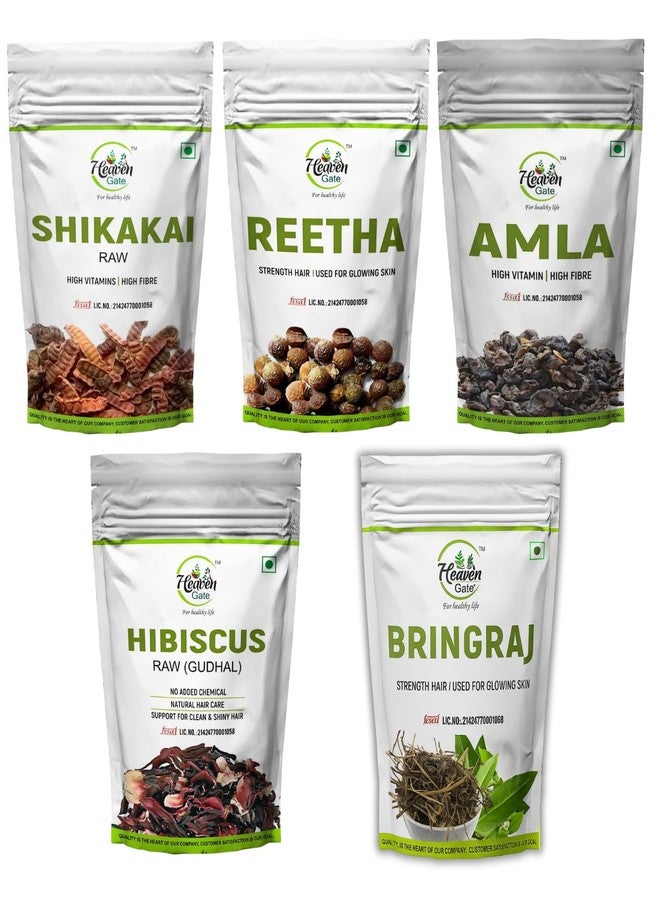 Heaven Gate Dried Amla Reetha Shikakai Bhringraj Hibiscus Raw - 500gm (5 * 100g each) | Natural Hair Care Combo of 5 for All Hair Type Growth & Mask |Gooseberry, Soapnut, False Daisy & Gudhal - Image 1