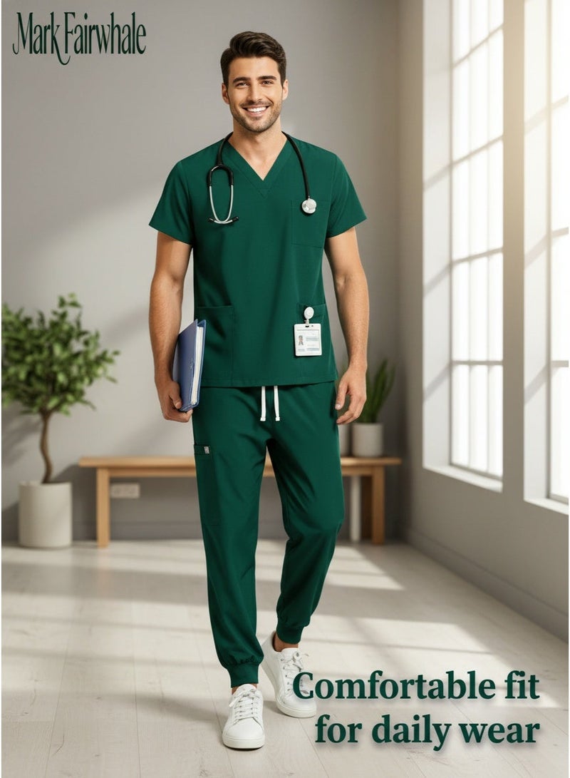 Mark Fairwhale New Minimalist V-Neck Short Sleeved Ankle Binding Men's Medical Hand Wash Suit Set - Image 3