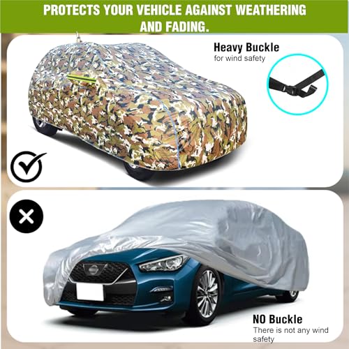 YEARWELL Car Body Cover for Tata Punch, 100% Waterproof with Mirror & Antenna Pockets, Military Print Design, UV & Dust Protection, Triple Stitched, Sky Piping & Reflector (Jungle Print) - Image 4