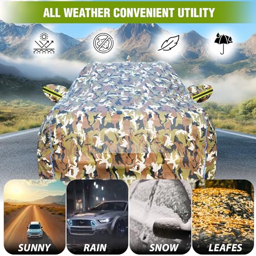 YEARWELL Car Body Cover for Tata Punch, 100% Waterproof with Mirror & Antenna Pockets, Military Print Design, UV & Dust Protection, Triple Stitched, Sky Piping & Reflector (Jungle Print) - Image 2