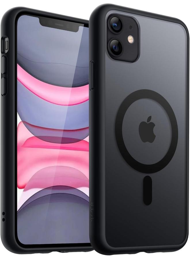 جي تيك جراب مغناطيسي لهاتف iPhone 11 مقاس 6.1 بوصة متوافق مع Magsafe، غطاء خلفي شفاف غير لامع رفيع مقاوم للصدمات، أسود - Image 1