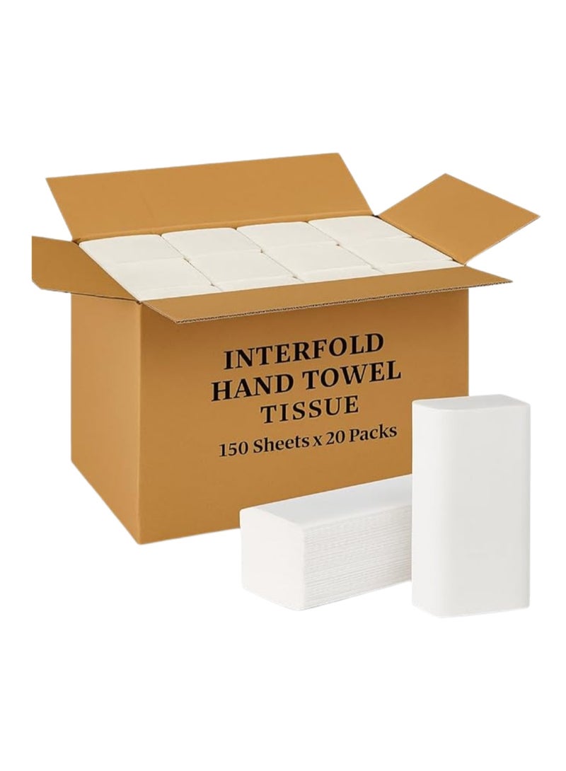 Interfold Tissues – 150 Sheets Each, Pack of 20