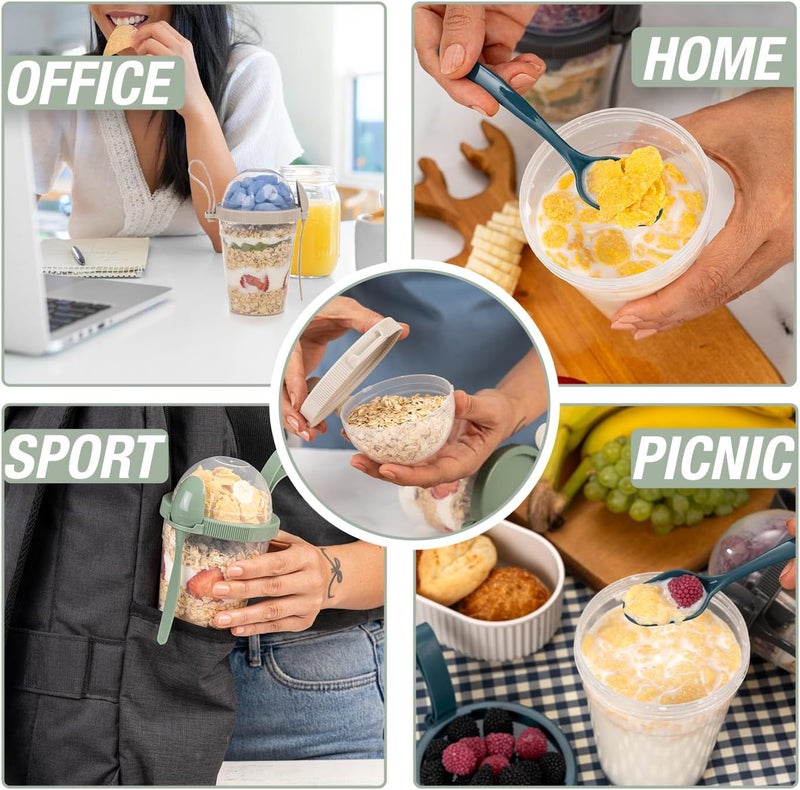 EYNEL On The Go Cereal Yogurt Cups with Lids and Spoon, Reusable Parfait Plastic Milk Breakfast Crunch Granola Oatmeal Smoothie Snack Prep Bowl (4 Colors Set With Handle, 17 oz) - Image 5