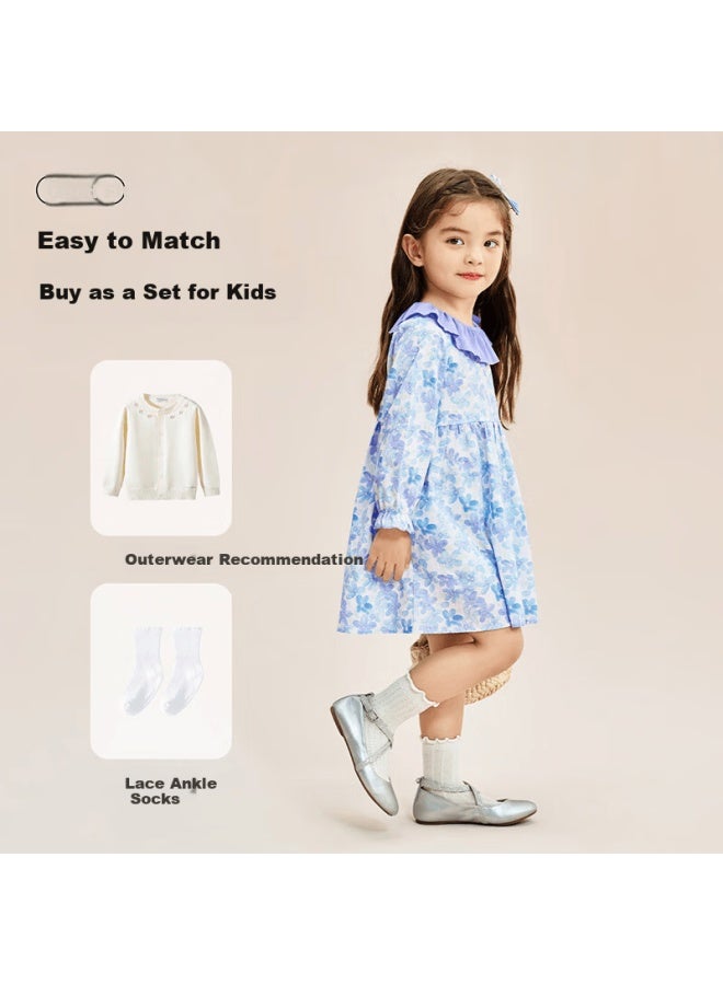 Classic Teddy Girls' Dress Floral Prairie Princess Long Dress Blue 140 - Image 3