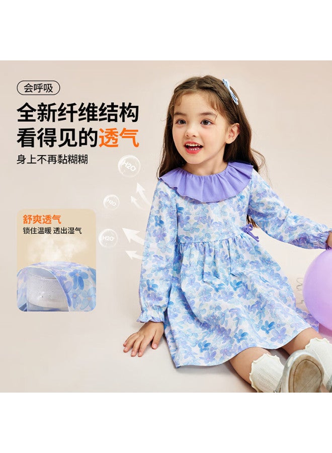 Classic Teddy Girls' Dress Floral Prairie Princess Long Dress Blue 140 - Image 1
