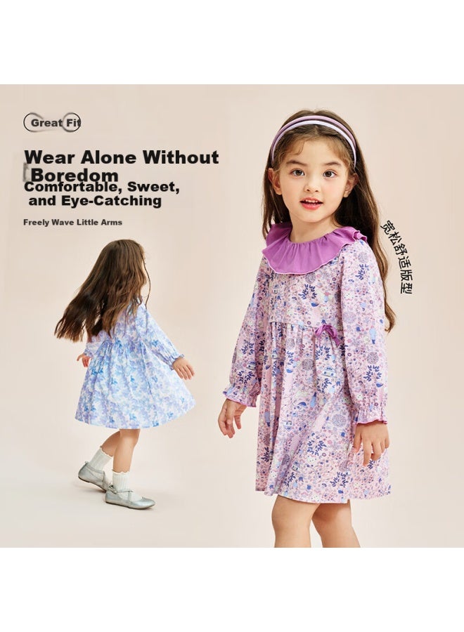 Classic Teddy Girls' Dress Floral Prairie Princess Long Dress Blue 140 - Image 2