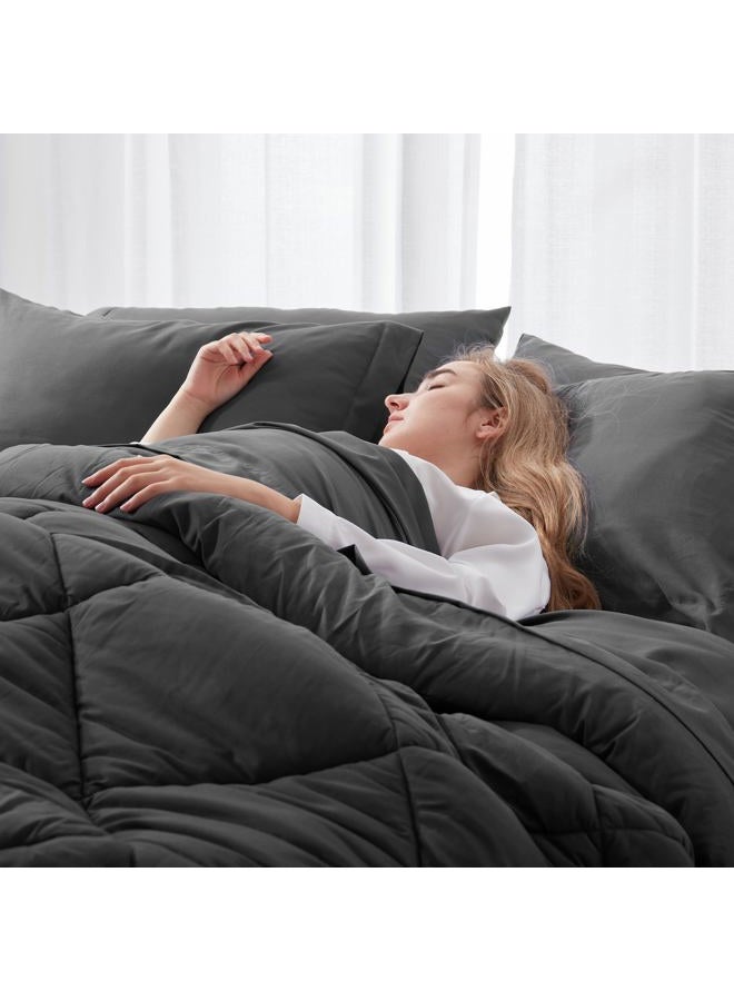 Newspin California King Comforter Set Dark Grey - Bed in a Bag Cal King Size 8 Pieces, All Season Bed Set, Fluffy Comforter Set with Sheets, Sheet Set Quilt Blanket, Pillowcases & Shams & Bed Skirt - Image 2