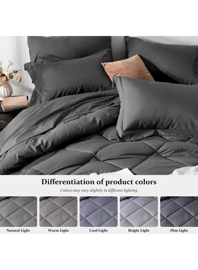 Newspin California King Comforter Set Dark Grey - Bed in a Bag Cal King Size 8 Pieces, All Season Bed Set, Fluffy Comforter Set with Sheets, Sheet Set Quilt Blanket, Pillowcases & Shams & Bed Skirt - Image 4