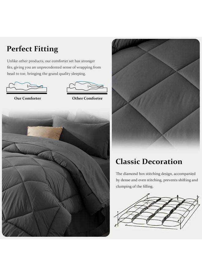 Newspin California King Comforter Set Dark Grey - Bed in a Bag Cal King Size 8 Pieces, All Season Bed Set, Fluffy Comforter Set with Sheets, Sheet Set Quilt Blanket, Pillowcases & Shams & Bed Skirt - Image 5