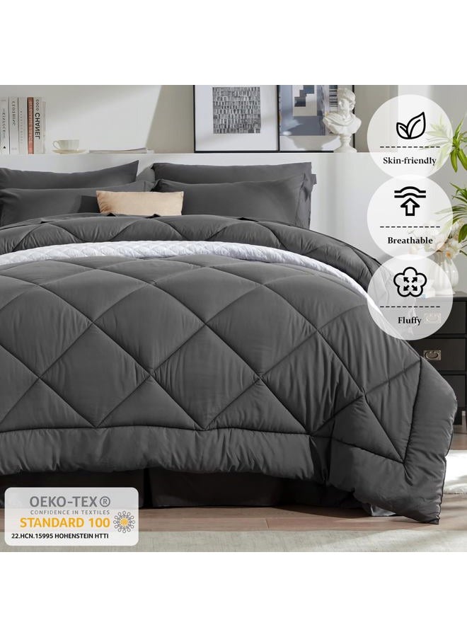 Newspin California King Comforter Set Dark Grey - Bed in a Bag Cal King Size 8 Pieces, All Season Bed Set, Fluffy Comforter Set with Sheets, Sheet Set Quilt Blanket, Pillowcases & Shams & Bed Skirt - Image 3