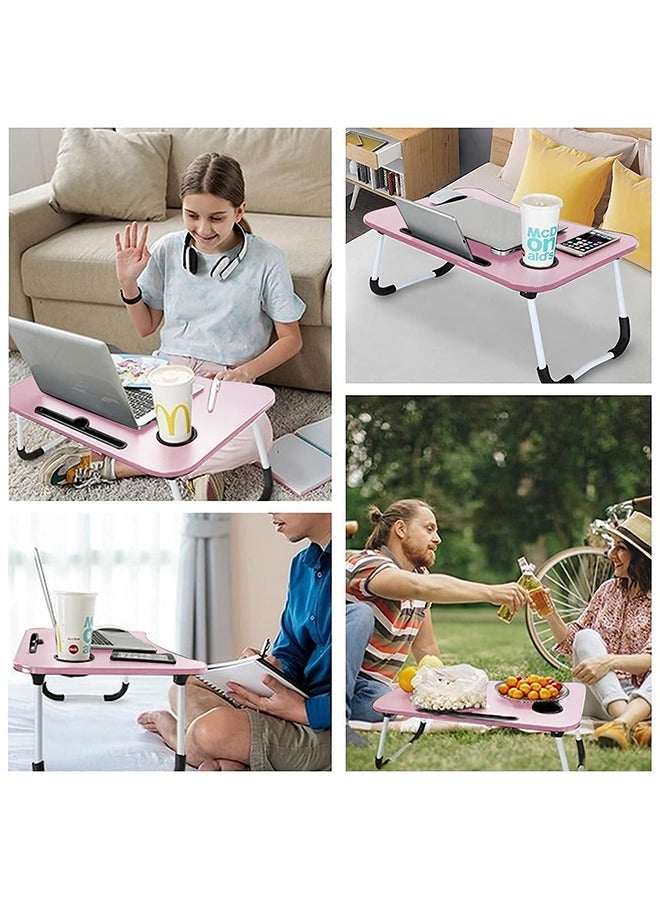 ZOBER Portable Folding Laptop Desk for Bed with Cup Holder Adjustable Lap Tray Notebook Stand Lap Desk Foldable Non-slip legs grip Stand Table for outdoor, indoor, working, studying, camping - Image 5