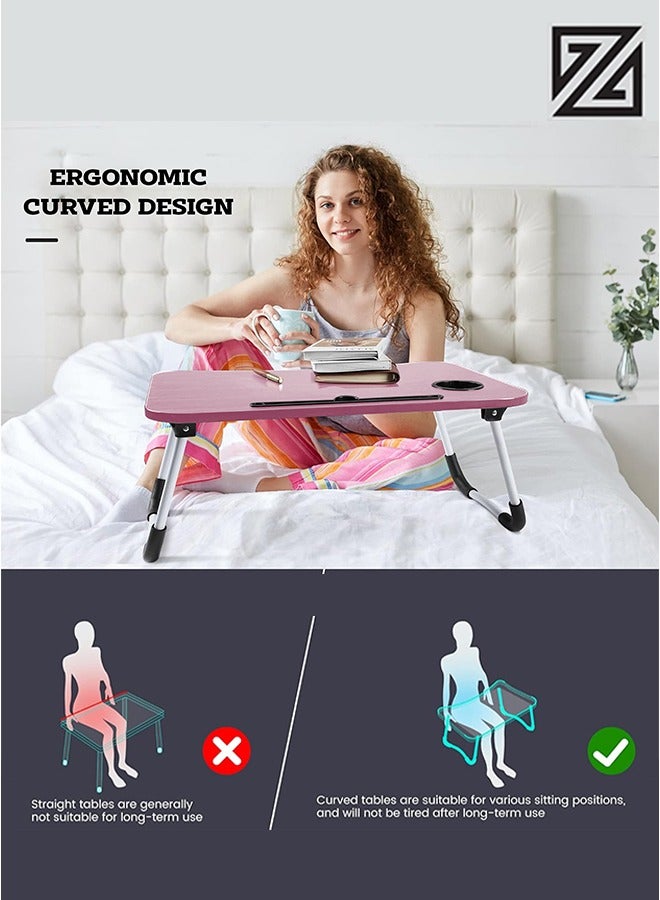 ZOBER Portable Folding Laptop Desk for Bed with Cup Holder Adjustable Lap Tray Notebook Stand Lap Desk Foldable Non-slip legs grip Stand Table for outdoor, indoor, working, studying, camping - Image 4