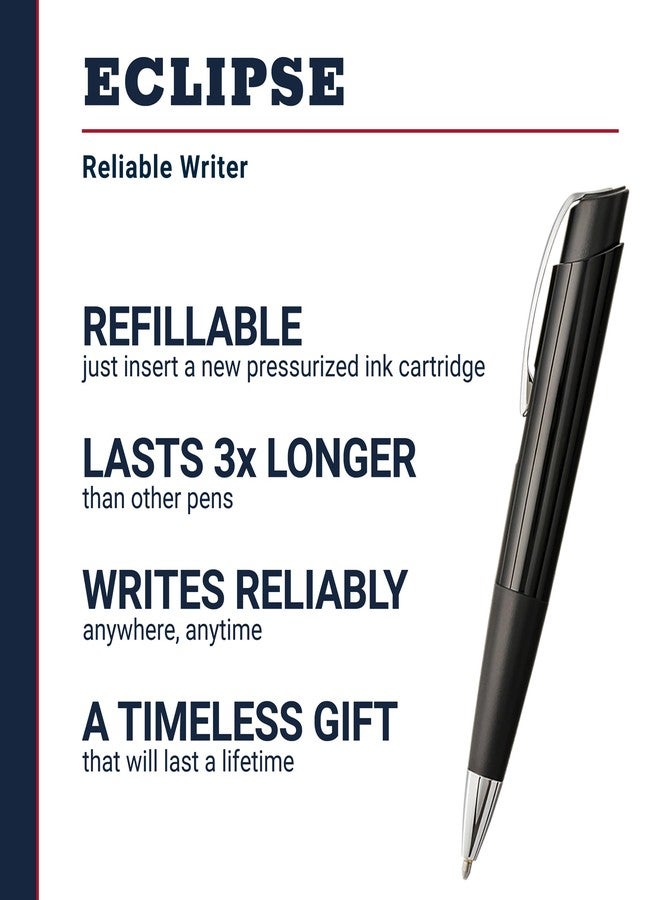 Fisher Space Pen Shiny Black Eclipse Pen, Pressurized Ballpoint Pen, Writes Upside Down and in Extreme Temperatures, Smooth Black Ink, Medium Point, Pocket Clip - Image 2